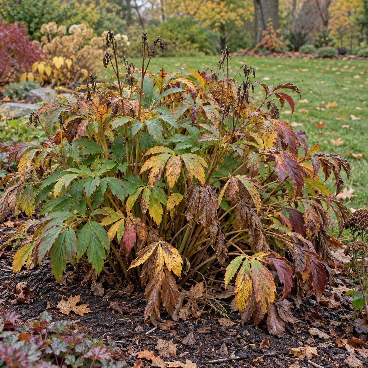 peony bushes in October