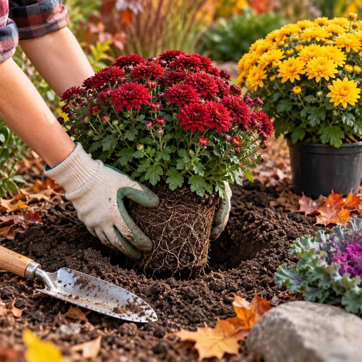 save potted mums outdoors