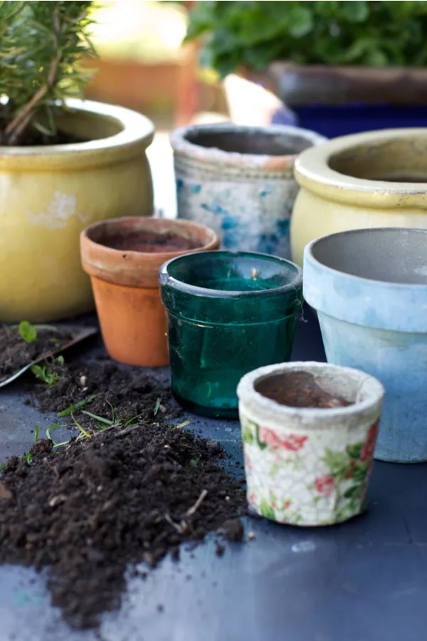 many different pots and containers