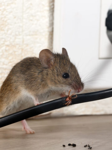 A mouse damaging an electric cord.