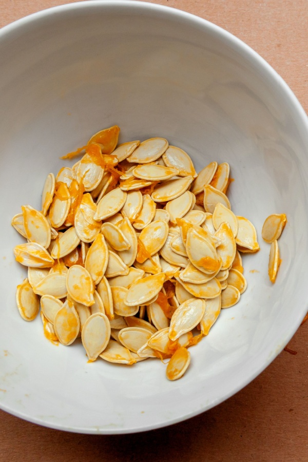 pumpkin seeds fresh out of the pumpkin