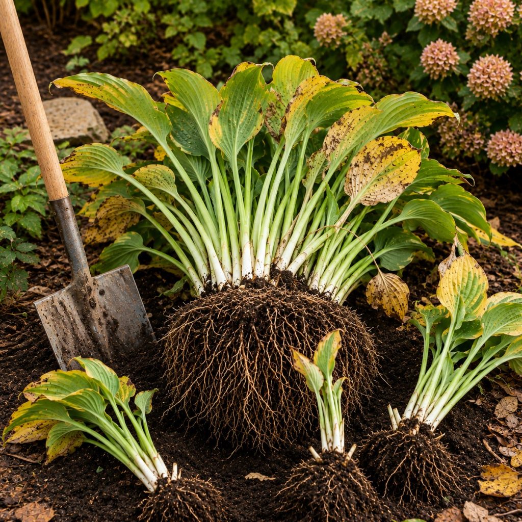 divide and transplant hostas in late summer